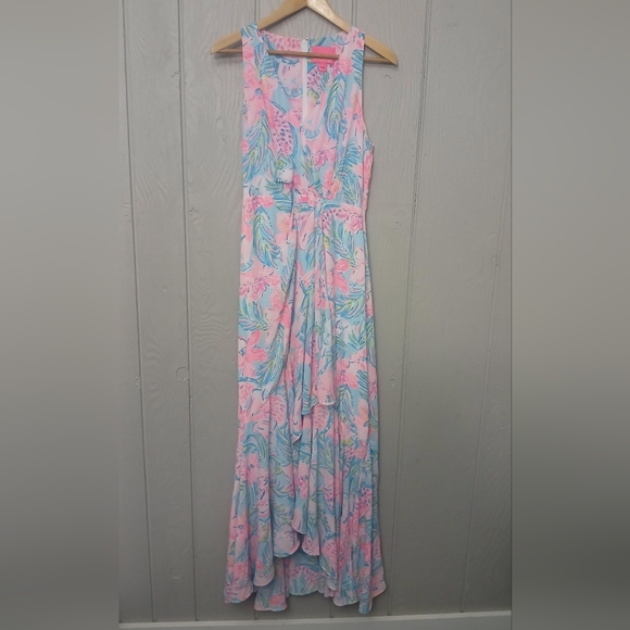 Lilly Pulitzer Maxi Dress Size 8 Taylee Blue Ibiza Gimme the Juice Blue/Pink - Picture 5 of 16
